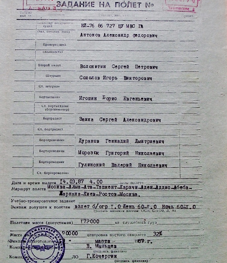 Полетный лист образец
